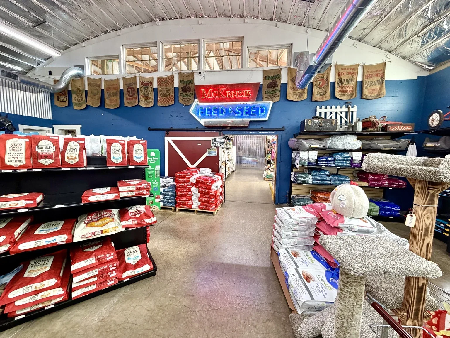 McKenzie Feed and Seed neon sign inside the store