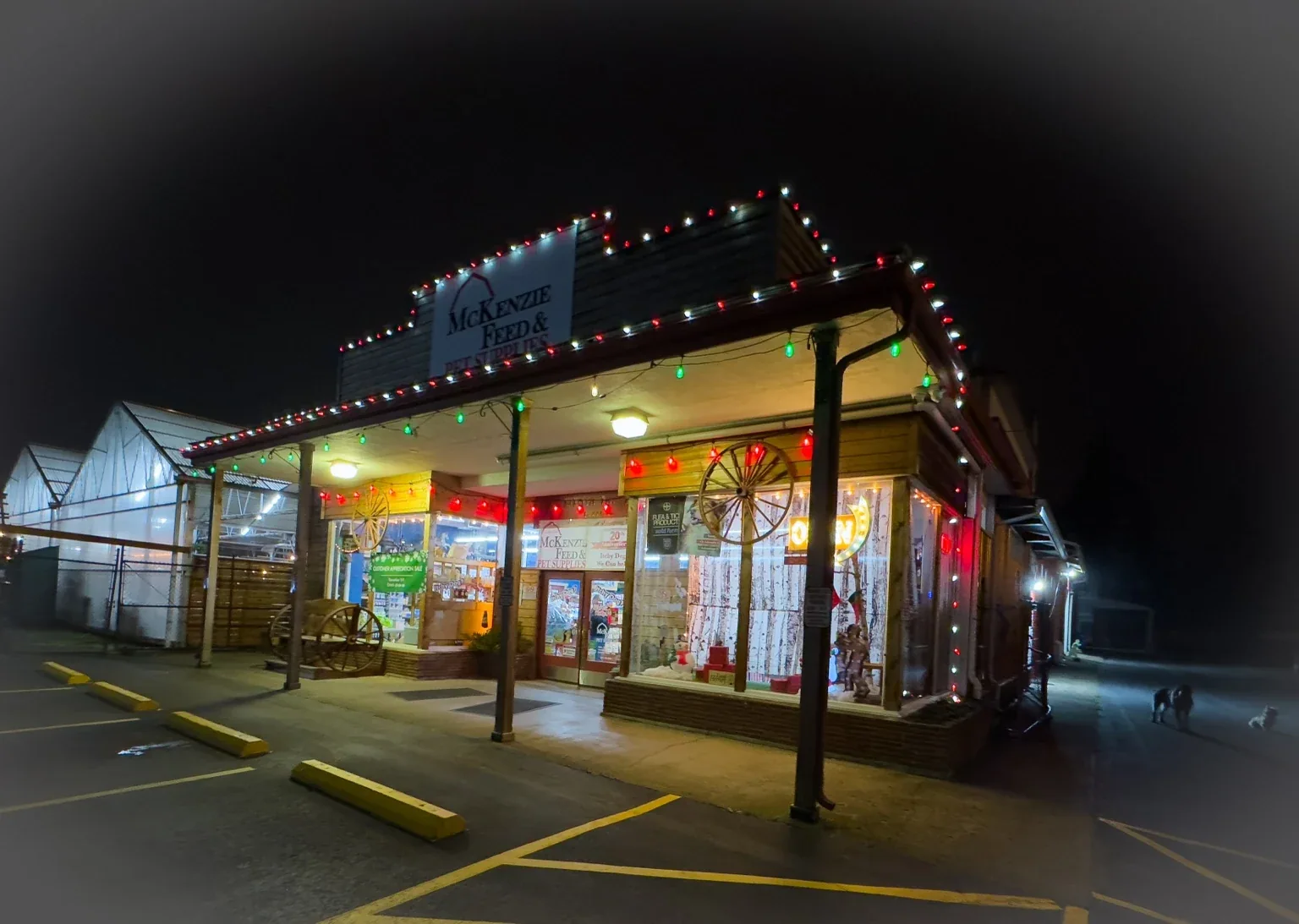 McKenzie Feed lit up at night