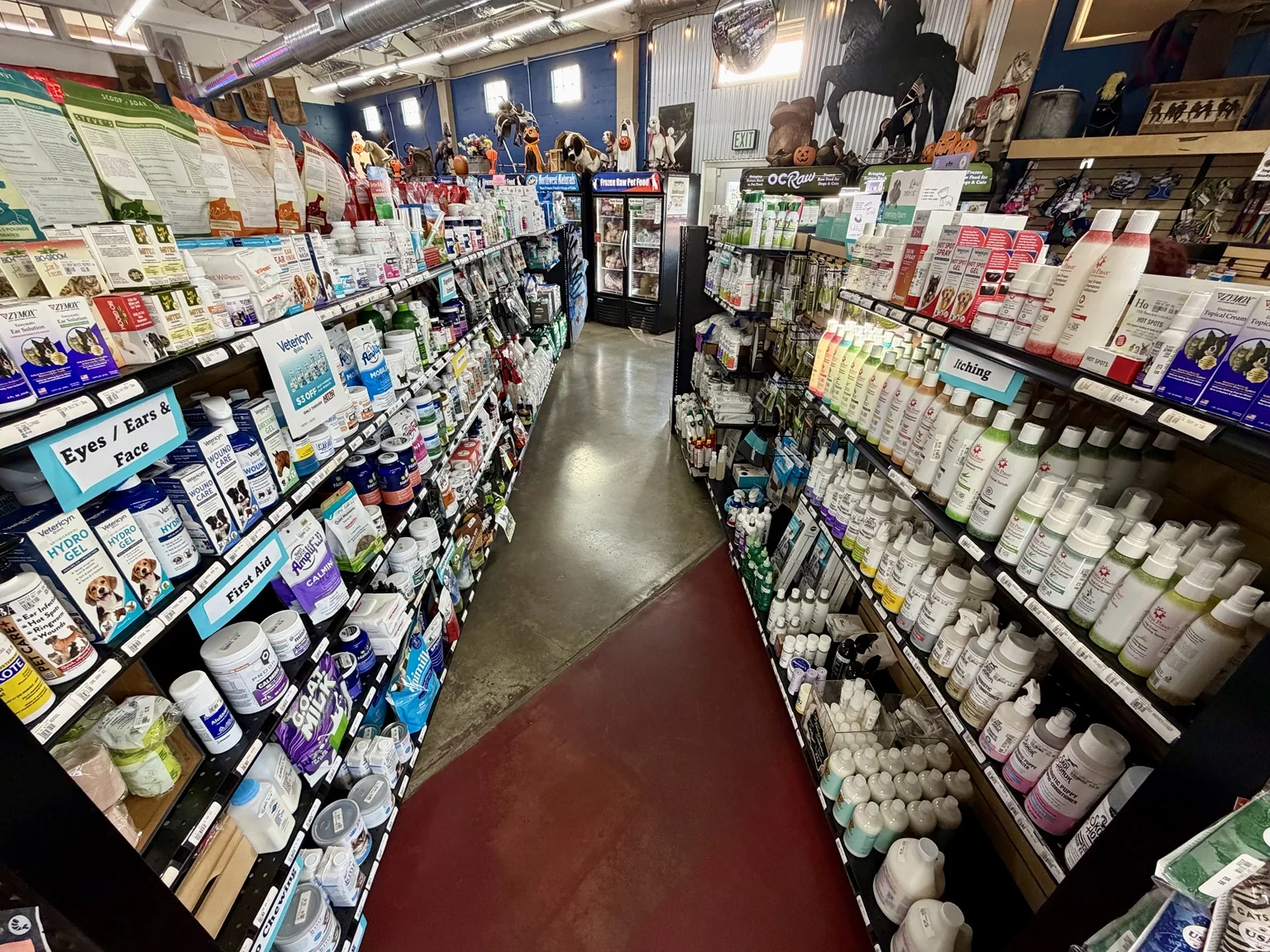 Wellness supplements and pet care aisle at McKenzie Feed